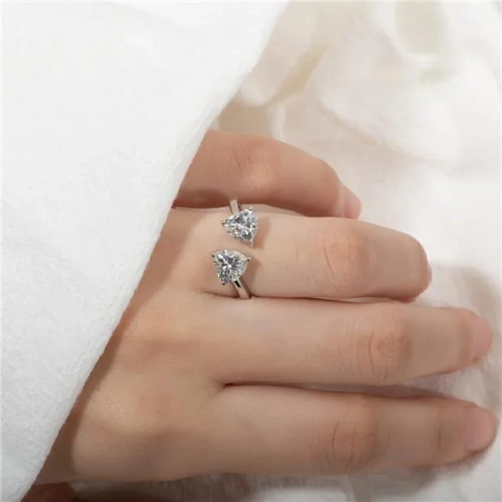 CERTIFIED 14k White Gold 2.0ct Heart Diamond Adjustable Ring Moissanite 925